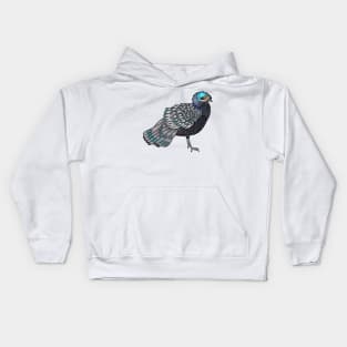 Bornean peacock-pheasant bird cartoon illustration Kids Hoodie